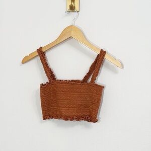 Free People Brown Rust Ruffle Cropped Tank Top Size Small